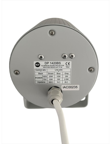 Projecteur sonore RCF DP1420BS en aluminium gris RAL 7035, 70-100 V, 20/10/5 W, EN54